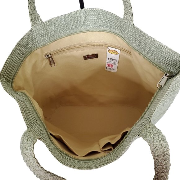 Talbots NWT Purse Woven Tweed Basket Tote Shoulder Bag Braided Straps Green - Picture 7 of 8